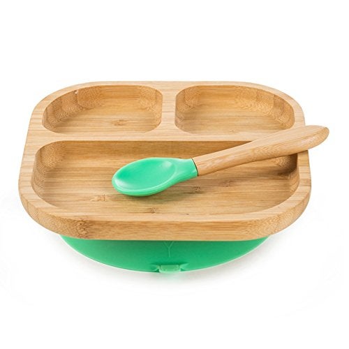 Youkoo kitchen Baby Toddler Stay Put Dish, Kids Suction Plate, Bamboo Cute Tableware (Light green) - Image 1